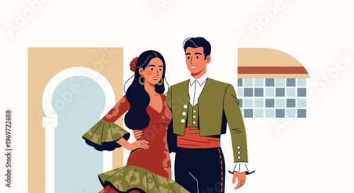 Flamenco Couple in Traditional Spanish Attire
