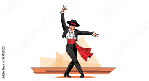 Flamenco Dancer in Traditional Costume Performing on Stage