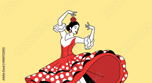 Flamenco Dancer in Red Polka Dot Dress