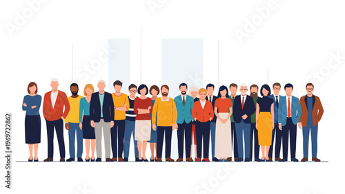 Large group of diverse people standing together representing community and inclusion in modern society or business environment.