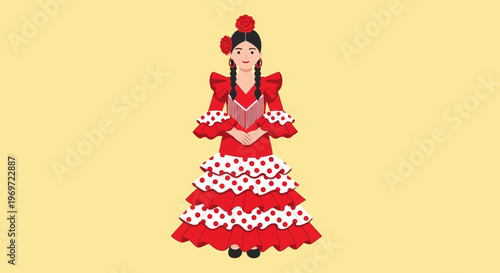 Flamenco Dancer Woman in Red Polka Dot Dress