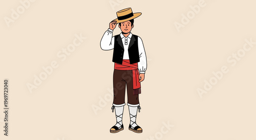 Man in Traditional Spanish Flamenco Attire, Saluting
