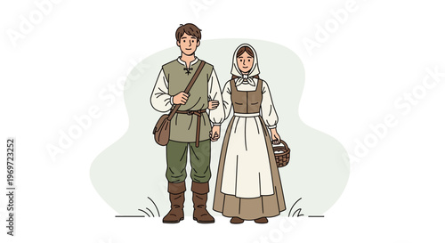 Medieval Couple in Traditional Attire Standing Together