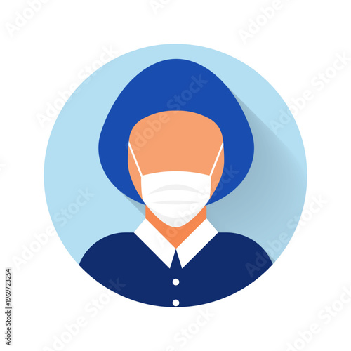 Flat modern minimal avatar icon with medical mask. Business concept, global communication. Web site user profile. Social media, network elements