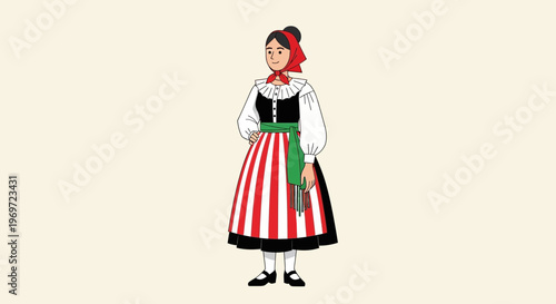 Woman in traditional Hungarian folk costume, illustration