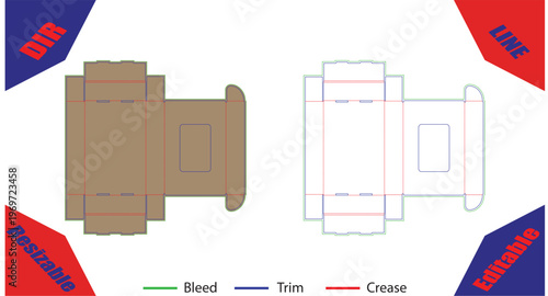 Orange and white paper packaging template with bleed and trim lines