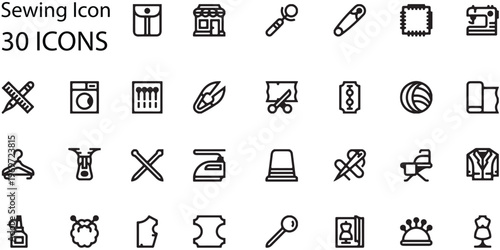 Sewing icons collection 30 line art symbols for craft and tailoring