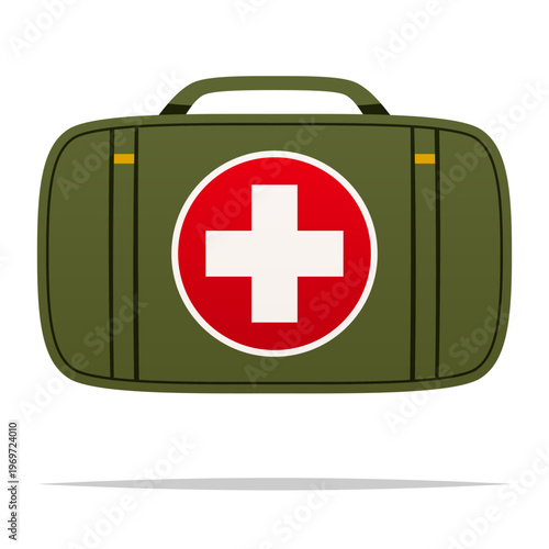 Military green medical bag vector isolated illustration