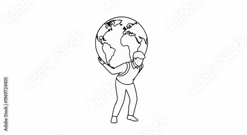 Line drawing of a person carrying the globe on their shoulders