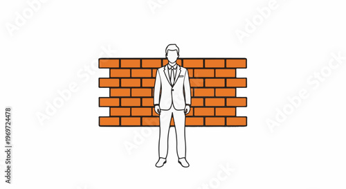 Man in suit stands before a brick wall