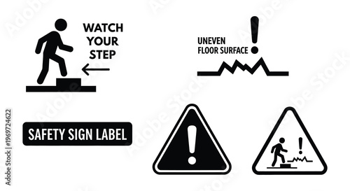 Canvastavla Warning signs depicting a person running and uneven ground hazards
