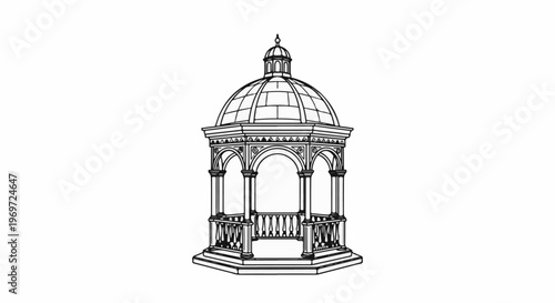 Ornate classical gazebo with dome and decorative balustrade