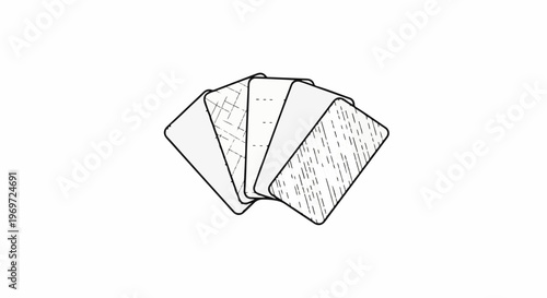 Five cards fanned out with varied lined patterns on their faces