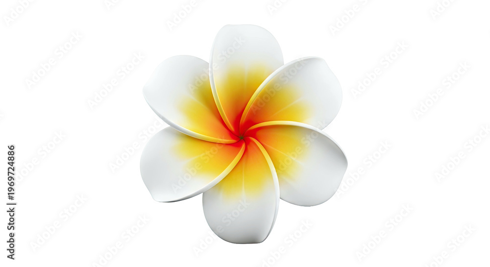 Fototapeta premium Plumeria flower with white petals and yellow-orange center