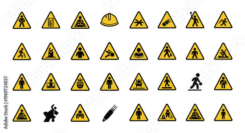 Warning signs depicting a person running and uneven ground hazards