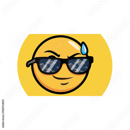 A smiling emoji wearing sunglasses and sweating Vector