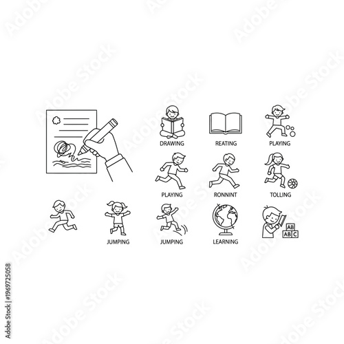 A collection of icons depicting people performing various actions Vector