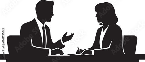 Business Job Interview Silhouette - Office Meeting and Career Vector Icon
