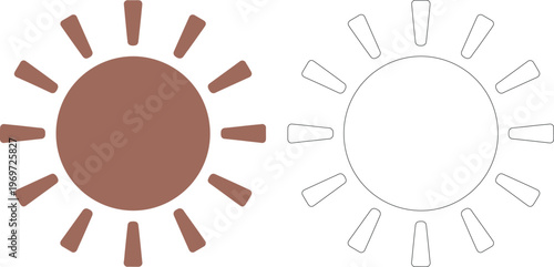 Two sun one solid brown one outline symbol white