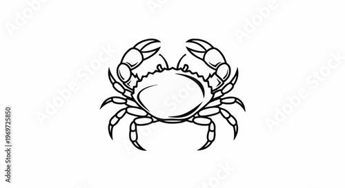 Minimalist line art of a crab with its pincers raised