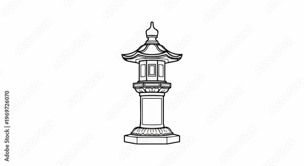 Obraz premium Ornate, multi-tiered pagoda lantern drawing on a white background
