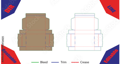 Orange box packaging template with bleed trim crease lines