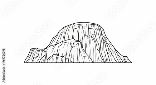 Minimalist line art of a large, rounded granite monolith with dramatic vertical striations