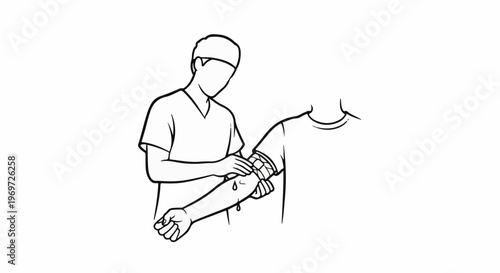 Medical professional applies bandage to patient's arm