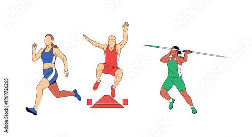 Track and Field Athletics and Swimming Flat Vector Character Set