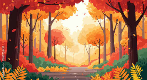 Vibrant Autumn Forest Landscape with Colorful Foliage and Path