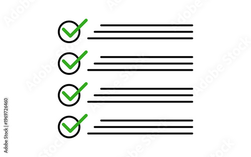 Checklist with green check marks and text lines minimal clean list interface concept for task completion approval workflow productivity planning organization simple ui design illustration