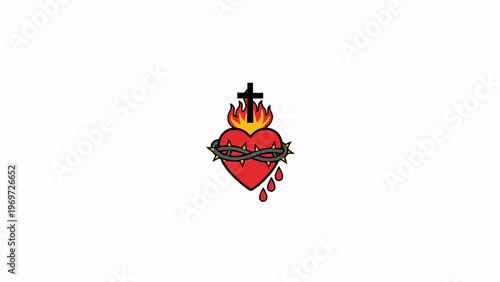 Sacred Heart of Jesus with Thorns and Cross Icon