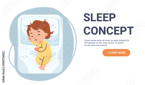 Sleeping child bedtime routine peaceful baby resting in bed cozy pajamas soft colors white background website banner
