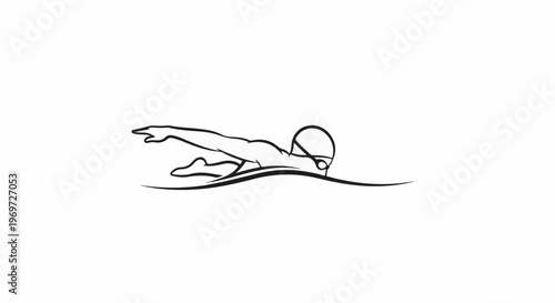 Minimalist line art of a swimmer in freestyle stroke moving through water