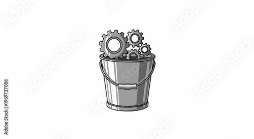 Metal bucket filled with gears
