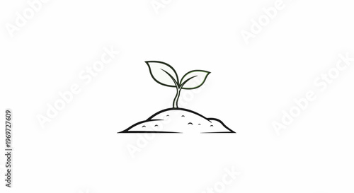 Simple line drawing of a seedling sprouting from a mound of earth