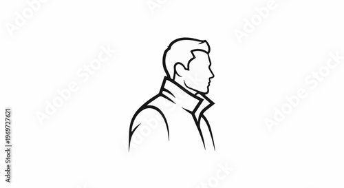 Minimalist line art profile of a man wearing a collared jacket