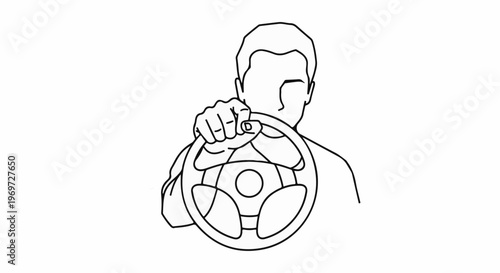 Hand gripping steering wheel, close-up from driver's perspective