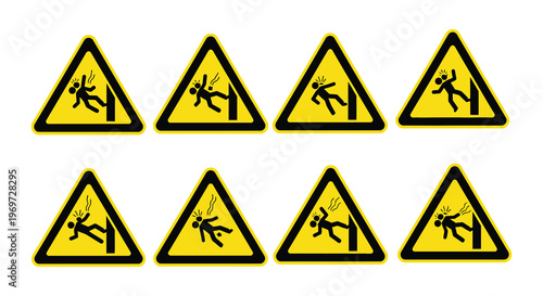 Warning signs depicting a person falling from height multiple variations
