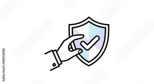 Hand holding a shield with a checkmark, symbolizing security and approval