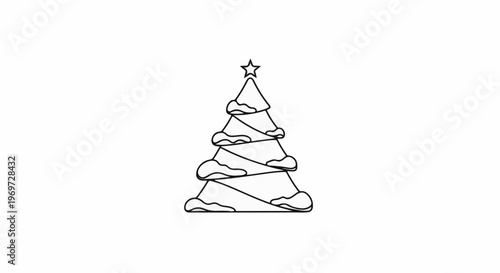 Simple line drawing of a snow-covered Christmas tree with a star on top