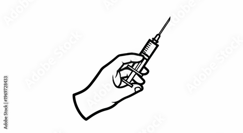 Hand holding a syringe with a needle, ready for injection