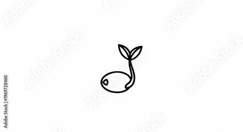 Simple line drawing of a sprouting seed with two leaves
