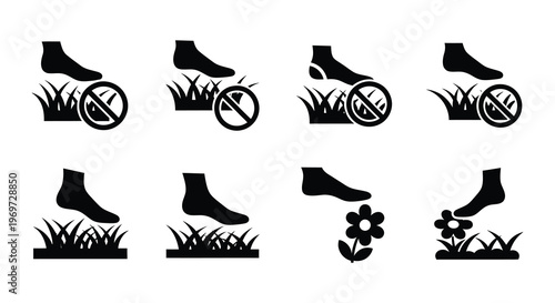 Prohibition signs depicting actions not allowed on a lawn or garden