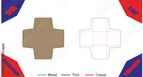 Orange gift box with red crease and trim lines on white background