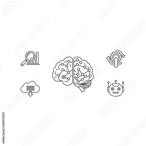 Brain with symbols representing thoughts and ideas