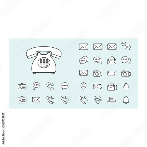 A collection of communication icons including a rotary phone