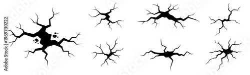 Silhouette of ground split fracture with cracked surface effect. 