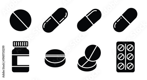 Variety of medication forms pills capsules and blister packs shown
