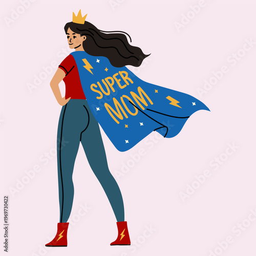 Strong Mother Superhero Concept with Super Mom Cape